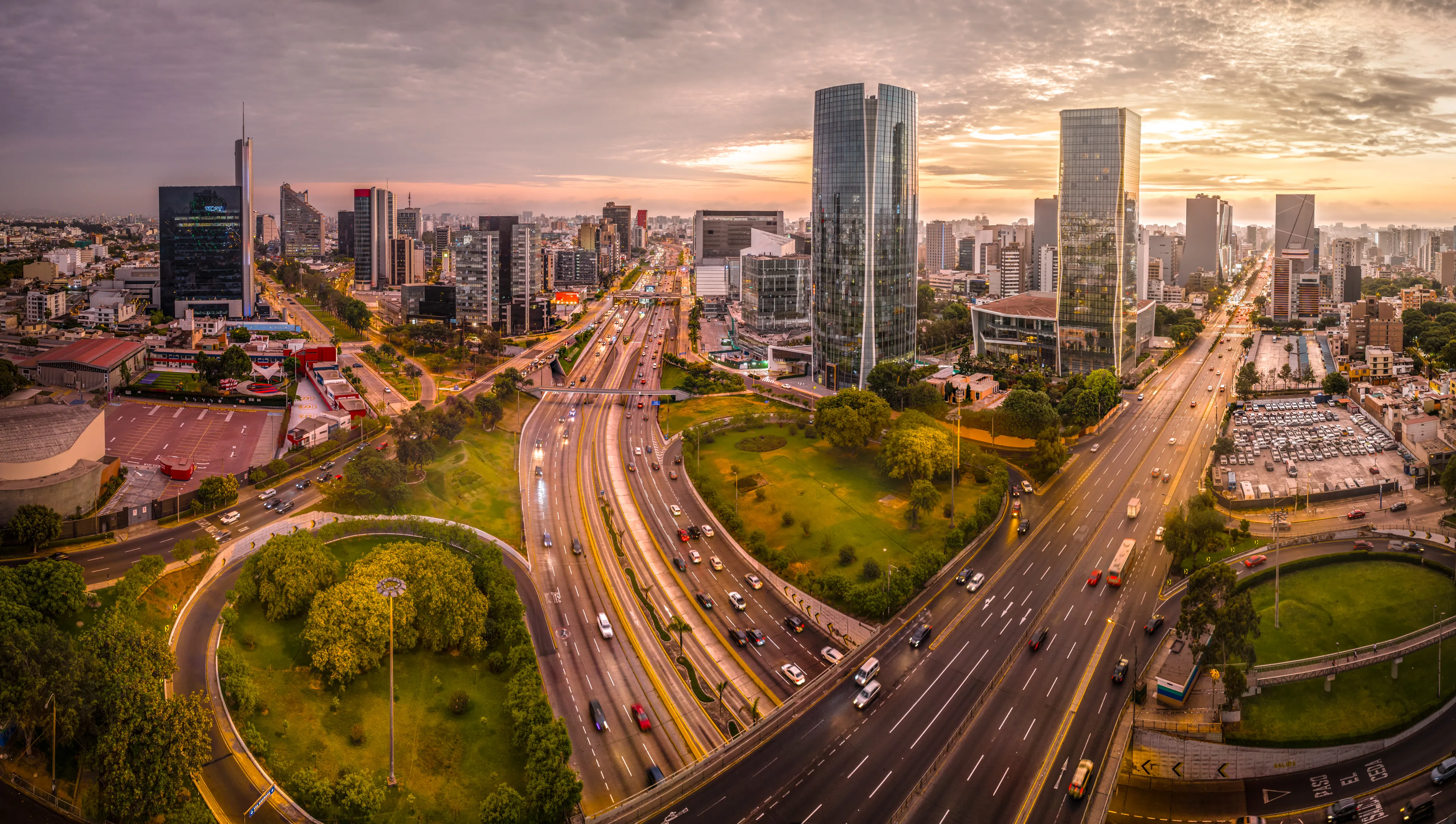 View of San Isidro in Lima with trees and city buildings